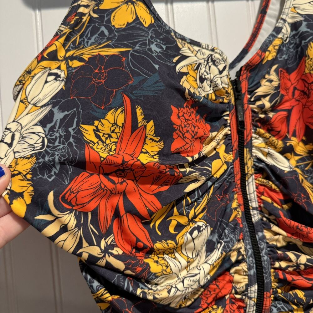 Delimira Floral Zip Front One Piece Swimsuit Tummy Control Size 14W - Picture 4 of 8